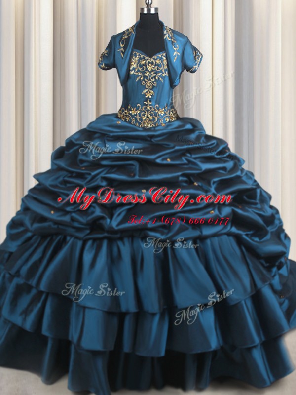 Luxury Sweetheart Sleeveless Taffeta Quinceanera Gowns Beading and Appliques and Pick Ups Brush Train Lace Up