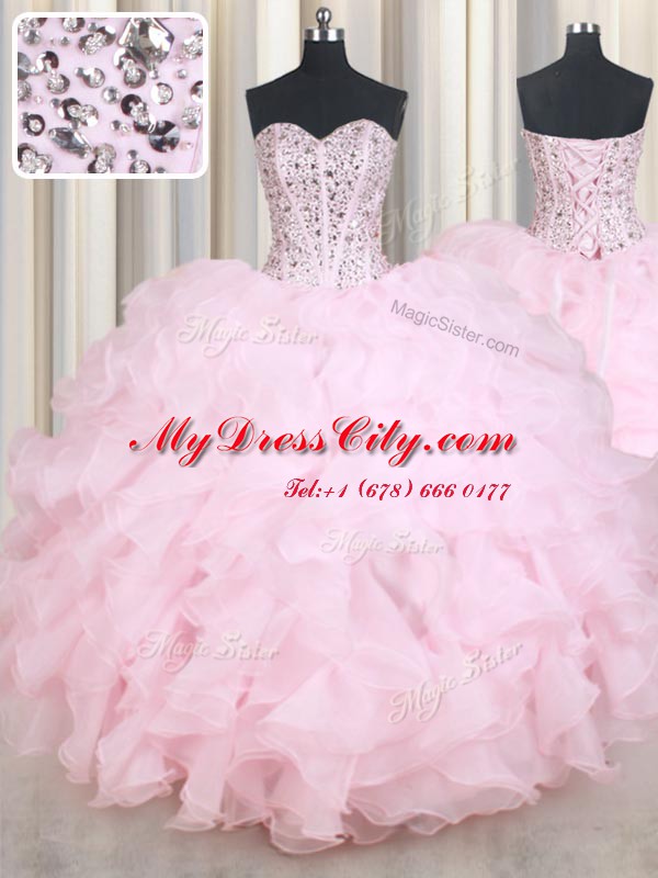 Delicate Sleeveless Beading and Ruffles Lace Up 15th Birthday Dress