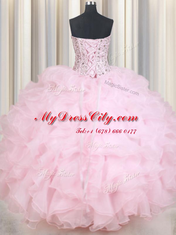 Delicate Sleeveless Beading and Ruffles Lace Up 15th Birthday Dress