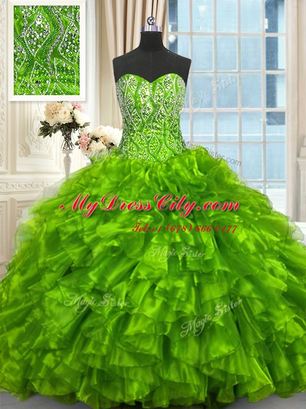 Sweetheart Sleeveless Quinceanera Gowns Brush Train Beading and Ruffles Organza