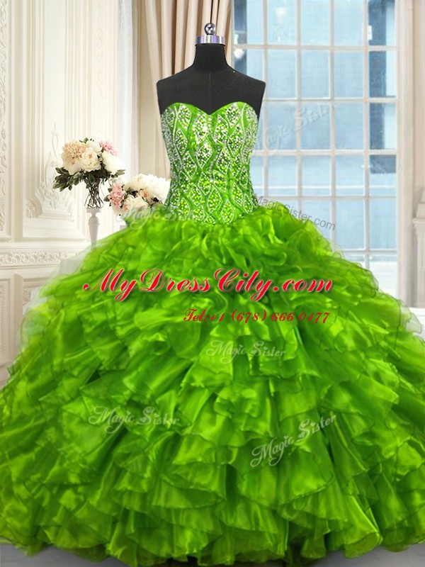 Sweetheart Sleeveless Quinceanera Gowns Brush Train Beading and Ruffles Organza