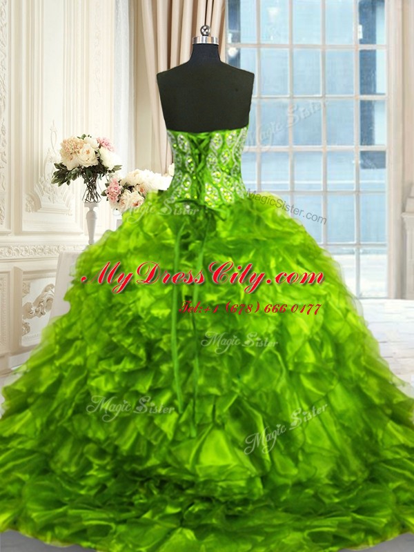 Sweetheart Sleeveless Quinceanera Gowns Brush Train Beading and Ruffles Organza