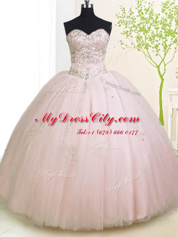 Sleeveless Beading and Appliques Lace Up Sweet 16 Dresses