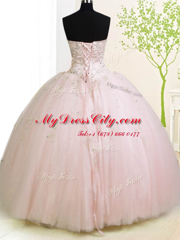 Sleeveless Beading and Appliques Lace Up Sweet 16 Dresses