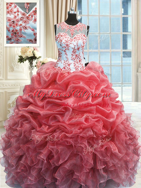 Ideal Scoop Sleeveless Zipper Floor Length Beading and Ruffles Vestidos de Quinceanera