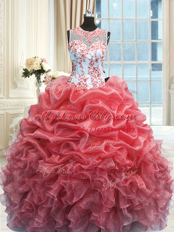 Ideal Scoop Sleeveless Zipper Floor Length Beading and Ruffles Vestidos de Quinceanera