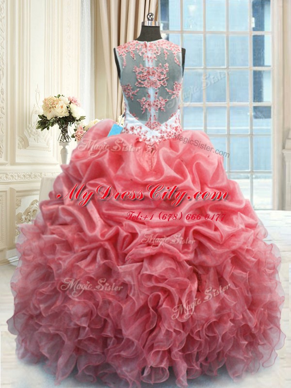 Ideal Scoop Sleeveless Zipper Floor Length Beading and Ruffles Vestidos de Quinceanera