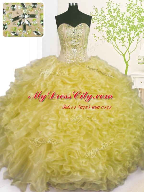 Fantastic Sweetheart Sleeveless Organza Quinceanera Gowns Beading and Ruffles and Pick Ups Lace Up