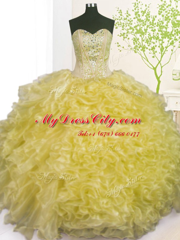 Fantastic Sweetheart Sleeveless Organza Quinceanera Gowns Beading and Ruffles and Pick Ups Lace Up