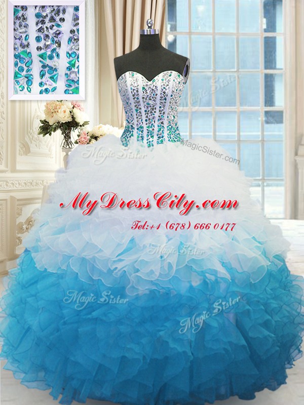 Sweetheart Sleeveless Organza Vestidos de Quinceanera Beading and Ruffles Lace Up