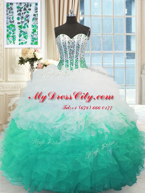 Suitable Floor Length Lace Up Quinceanera Gowns Multi-color for Military Ball and Sweet 16 and Quinceanera with Beading and Ruffles