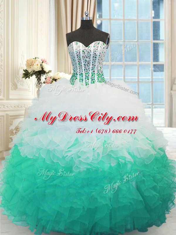 Suitable Floor Length Lace Up Quinceanera Gowns Multi-color for Military Ball and Sweet 16 and Quinceanera with Beading and Ruffles