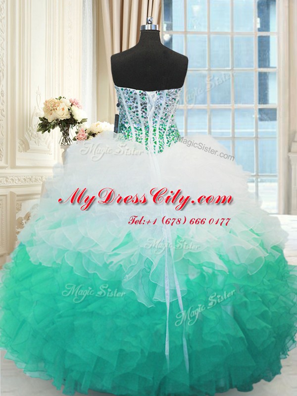 Suitable Floor Length Lace Up Quinceanera Gowns Multi-color for Military Ball and Sweet 16 and Quinceanera with Beading and Ruffles