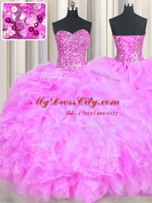 High End Sleeveless Lace Up Floor Length Beading and Ruffles Vestidos de Quinceanera