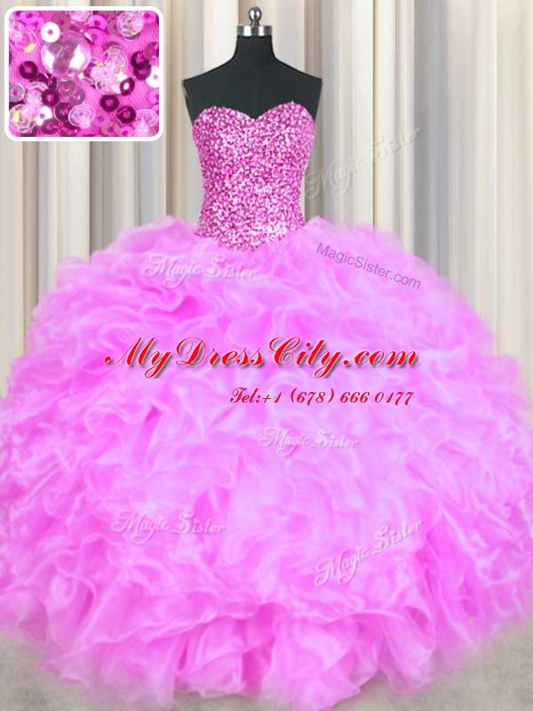 High End Sleeveless Lace Up Floor Length Beading and Ruffles Vestidos de Quinceanera