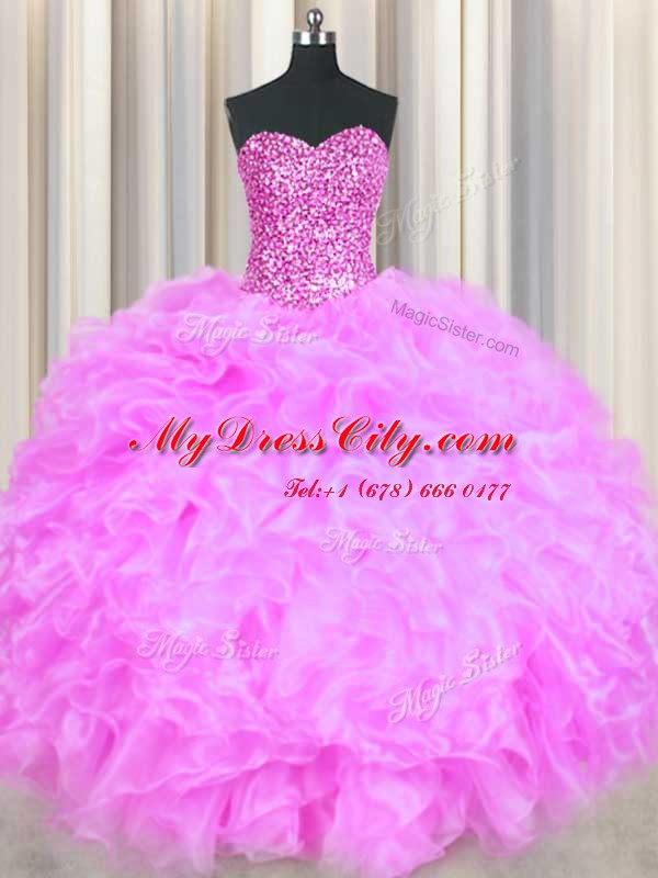 High End Sleeveless Lace Up Floor Length Beading and Ruffles Vestidos de Quinceanera