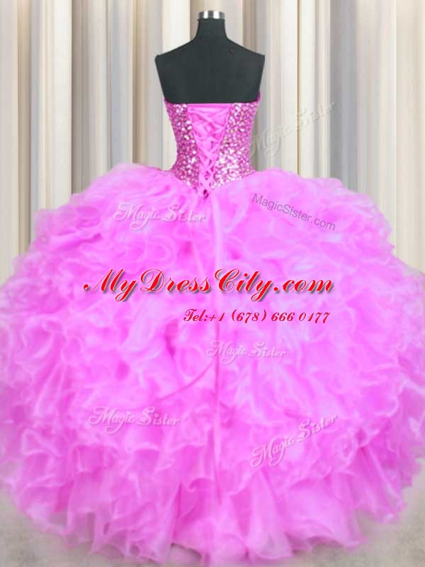 High End Sleeveless Lace Up Floor Length Beading and Ruffles Vestidos de Quinceanera