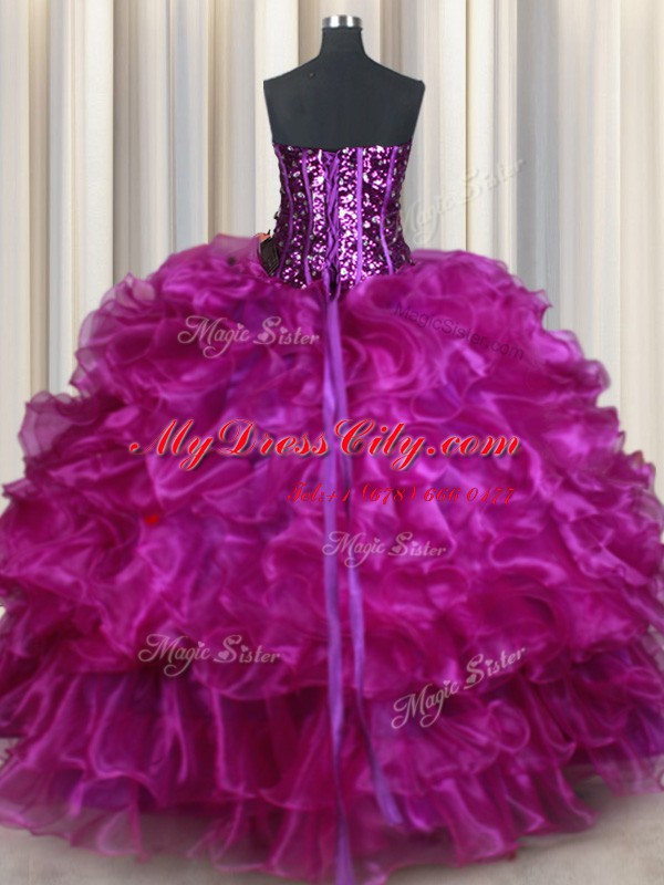 Trendy Sleeveless Lace Up Floor Length Beading and Ruffles Quinceanera Gown