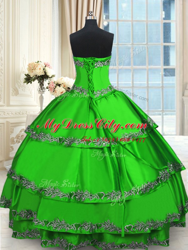 Excellent Green Lace Up Quince Ball Gowns Beading and Embroidery and Ruffled Layers Sleeveless Floor Length