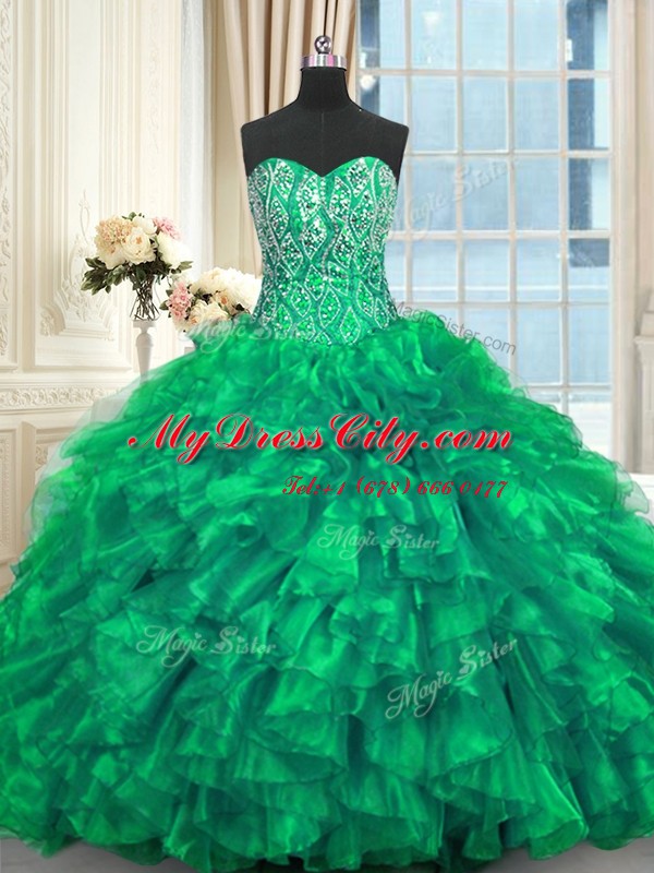 Lace Up Sweet 16 Dresses Turquoise for Military Ball and Sweet 16 and Quinceanera with Beading and Ruffles Brush Train