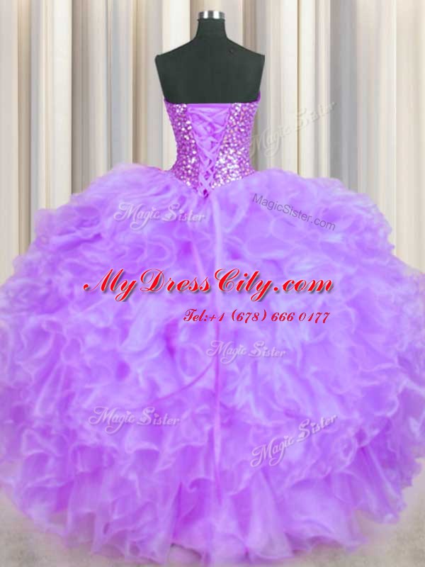 Luxurious Lavender Lace Up Sweetheart Beading and Ruffles Quinceanera Dresses Organza Sleeveless