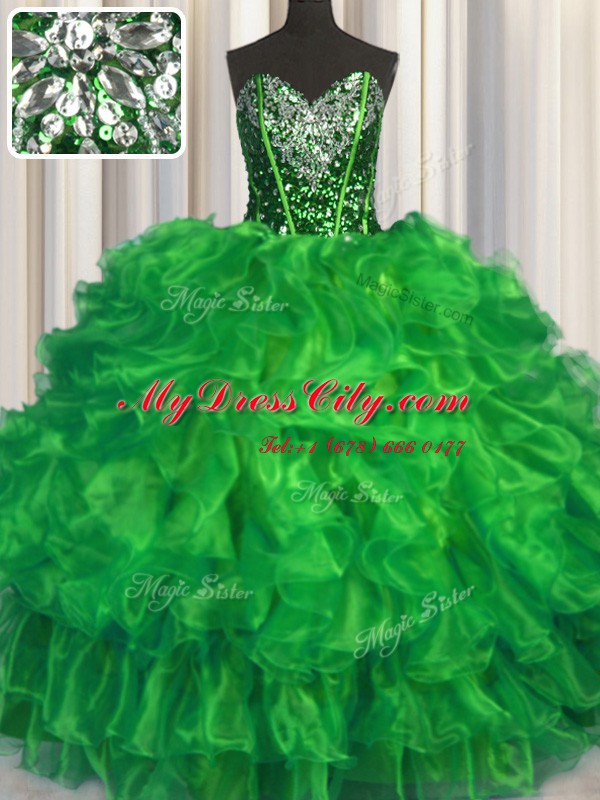 Comfortable Sweetheart Sleeveless 15th Birthday Dress Floor Length Beading and Ruffles Organza