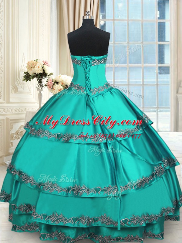 Ruffled Ball Gowns Quinceanera Gowns Turquoise Sweetheart Taffeta Sleeveless Floor Length Lace Up