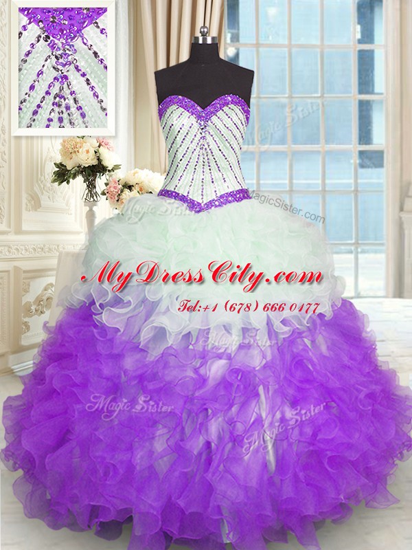 Organza Sleeveless Floor Length 15th Birthday Dress and Beading and Ruffles