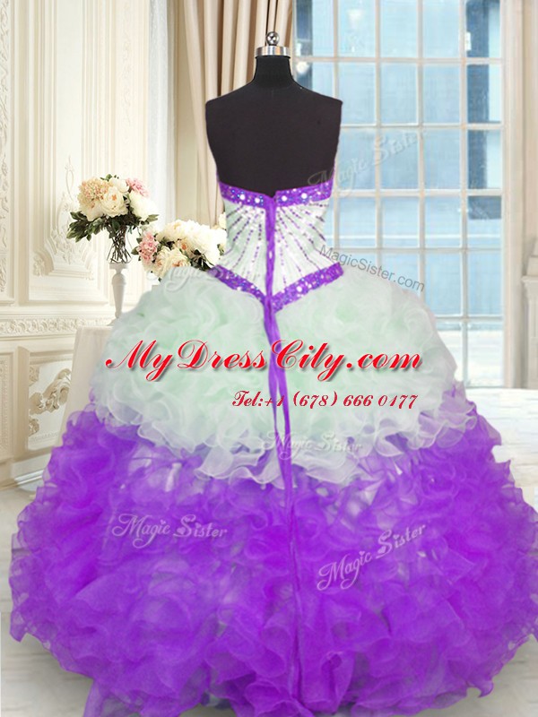 Organza Sleeveless Floor Length 15th Birthday Dress and Beading and Ruffles