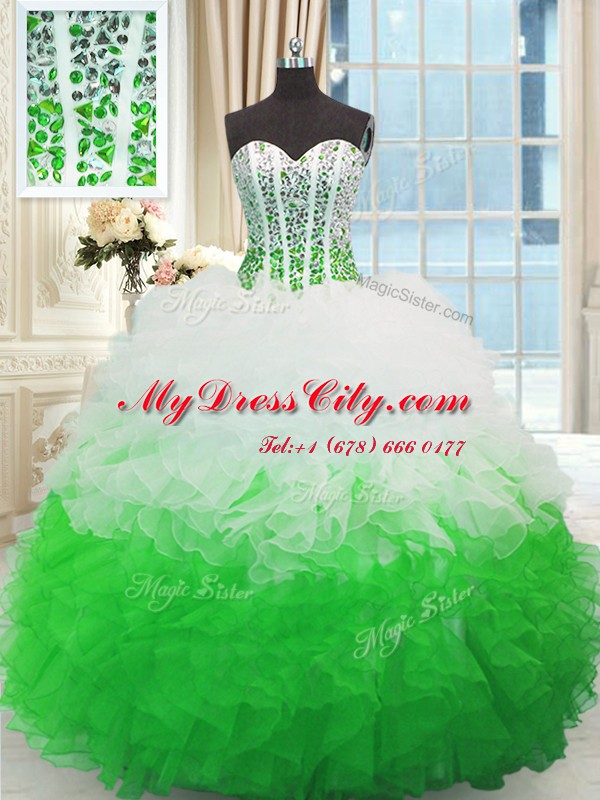 Fitting Multi-color Sleeveless Beading and Ruffles Floor Length Vestidos de Quinceanera