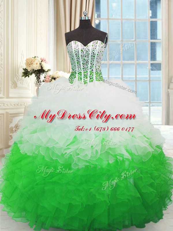 Fitting Multi-color Sleeveless Beading and Ruffles Floor Length Vestidos de Quinceanera