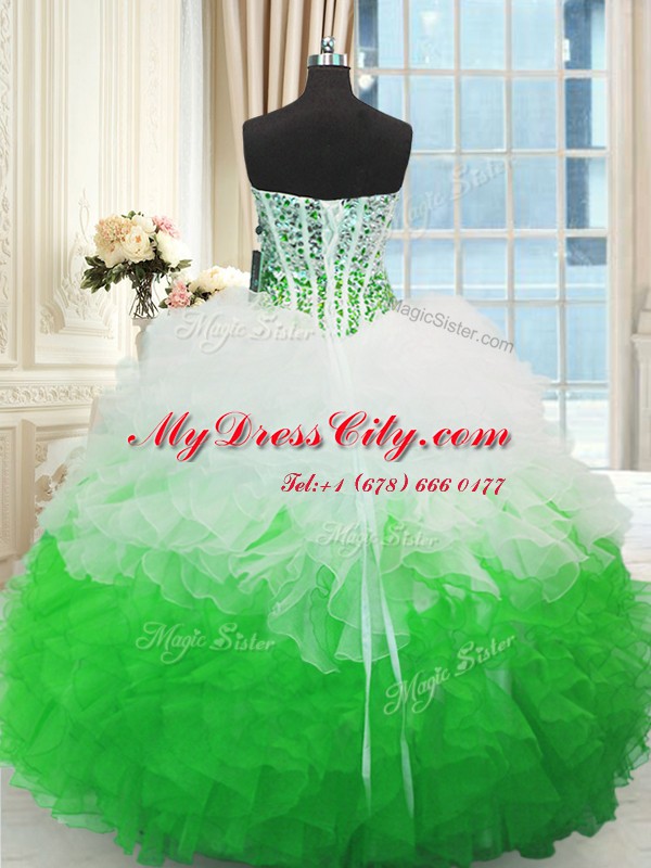 Fitting Multi-color Sleeveless Beading and Ruffles Floor Length Vestidos de Quinceanera