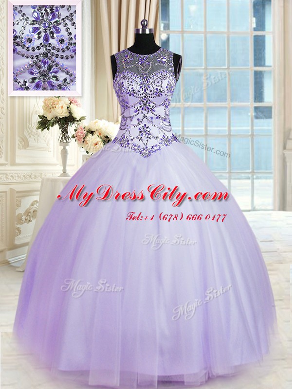 Clearance Scoop Sleeveless Beading Lace Up 15 Quinceanera Dress