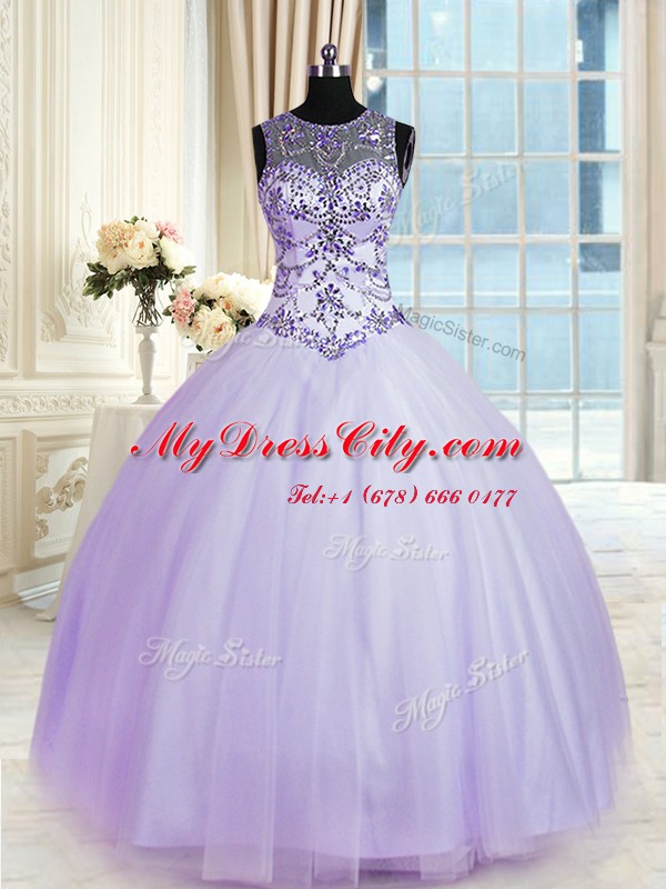 Clearance Scoop Sleeveless Beading Lace Up 15 Quinceanera Dress