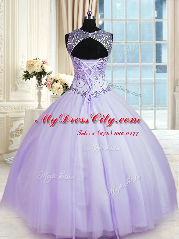 Clearance Scoop Sleeveless Beading Lace Up 15 Quinceanera Dress