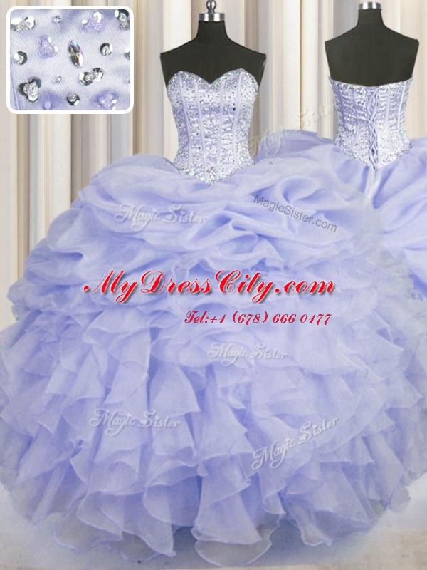 Eye-catching Sweetheart Sleeveless Lace Up Quinceanera Gown Lavender Organza