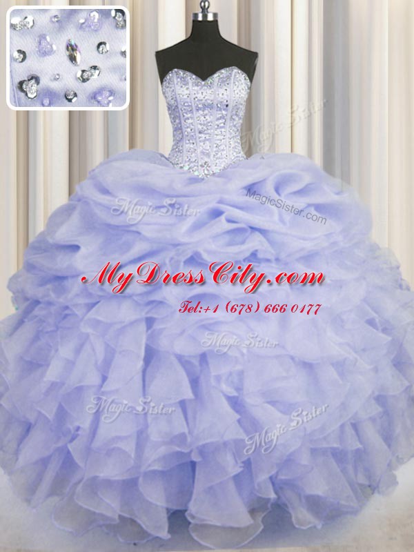 Eye-catching Sweetheart Sleeveless Lace Up Quinceanera Gown Lavender Organza