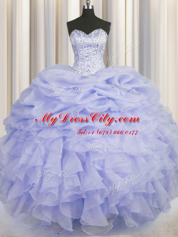 Eye-catching Sweetheart Sleeveless Lace Up Quinceanera Gown Lavender Organza