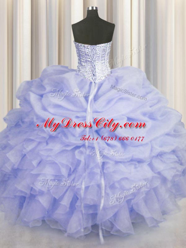 Eye-catching Sweetheart Sleeveless Lace Up Quinceanera Gown Lavender Organza