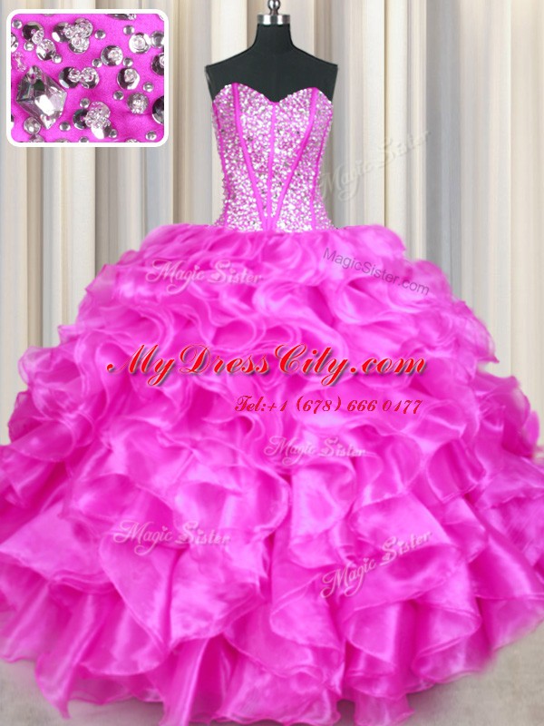 Sweetheart Sleeveless Organza 15th Birthday Dress Beading and Ruffles Lace Up