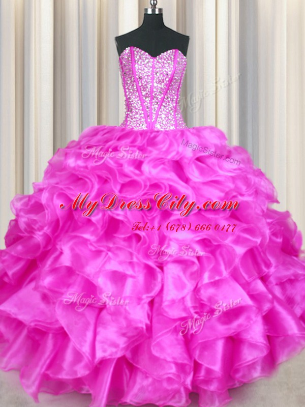 Sweetheart Sleeveless Organza 15th Birthday Dress Beading and Ruffles Lace Up