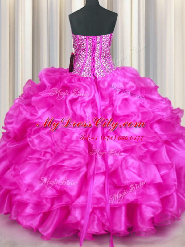 Sweetheart Sleeveless Organza 15th Birthday Dress Beading and Ruffles Lace Up