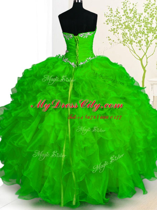 Elegant Ball Gowns 15th Birthday Dress Sweetheart Organza Sleeveless Floor Length Lace Up