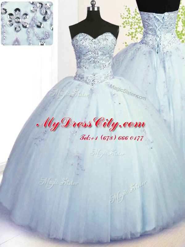 Floor Length Light Blue Vestidos de Quinceanera Sweetheart Sleeveless Lace Up