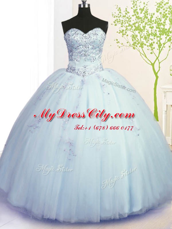 Floor Length Light Blue Vestidos de Quinceanera Sweetheart Sleeveless Lace Up