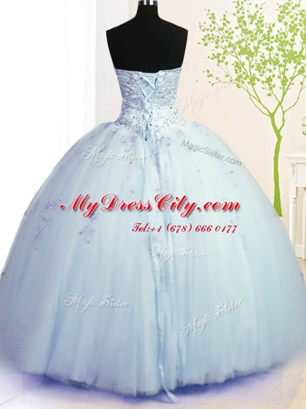 Floor Length Light Blue Vestidos de Quinceanera Sweetheart Sleeveless Lace Up