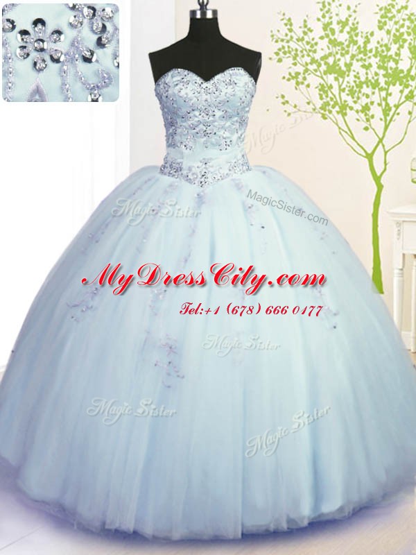 Floor Length Light Blue Vestidos de Quinceanera Sweetheart Sleeveless Lace Up