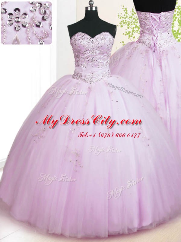 Delicate Sleeveless Lace Up Floor Length Beading and Appliques Ball Gown Prom Dress