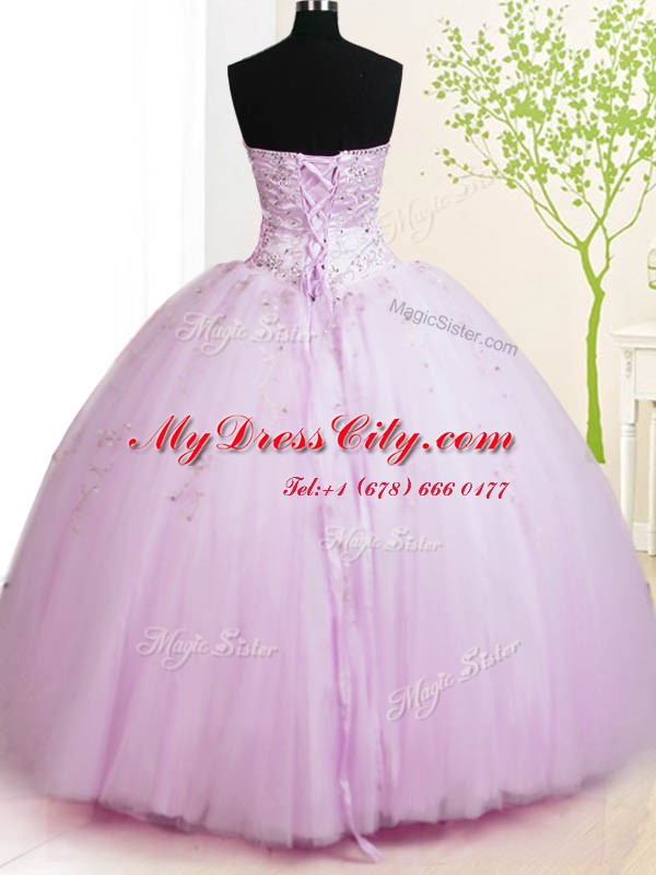 Delicate Sleeveless Lace Up Floor Length Beading and Appliques Ball Gown Prom Dress