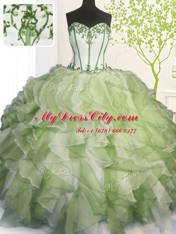 Sleeveless Beading and Ruffles Lace Up 15th Birthday Dress